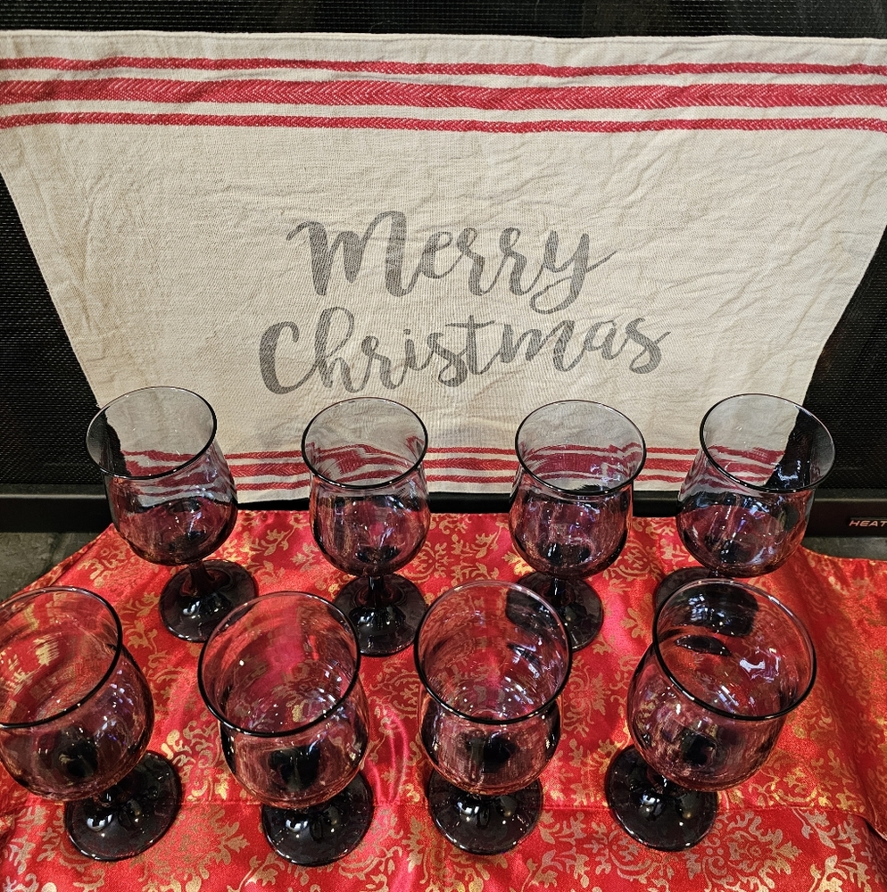 Vintage Libbey Connoisseur Cobalt Blue Tulip Wine Glasses Set of 8